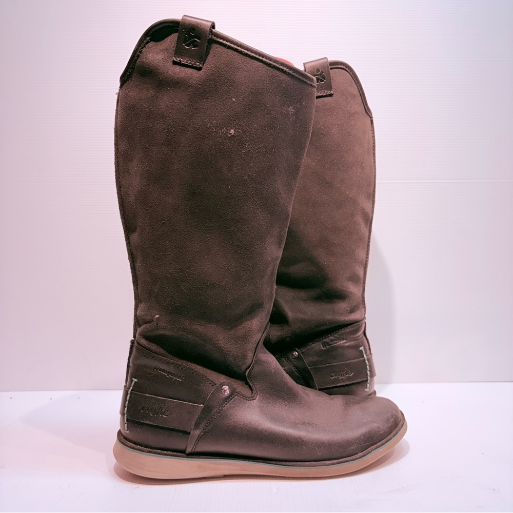 CUSHE Manila Lite Rider Boots in Two Tone Black Leather Side Zipper - 10 (41 EU)